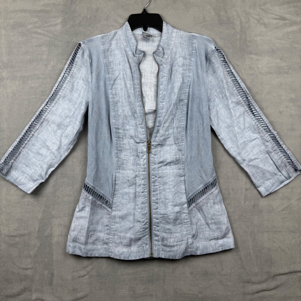 Mind Set by Xovi Women's Blue Linen Blend‎ Zip Front Jacket Size S